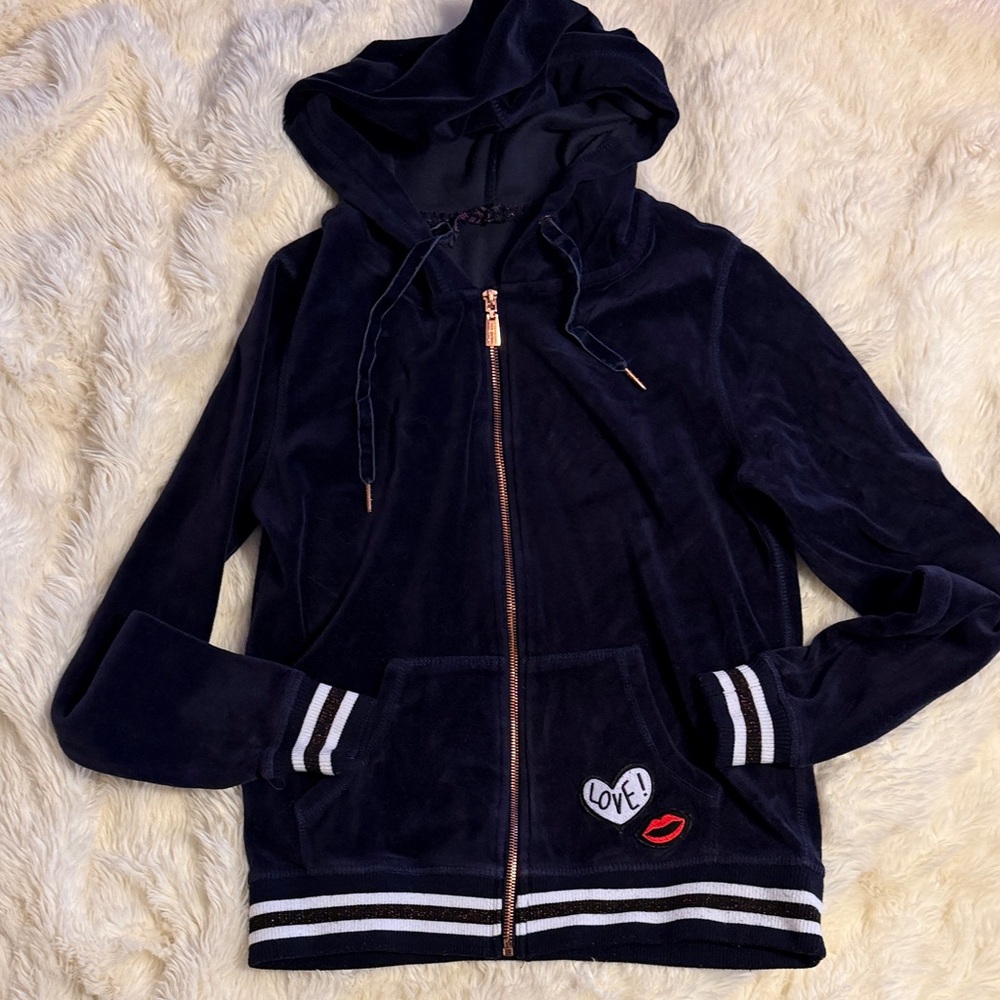 Betsey Johnson Navy Hoodie with Love Patch